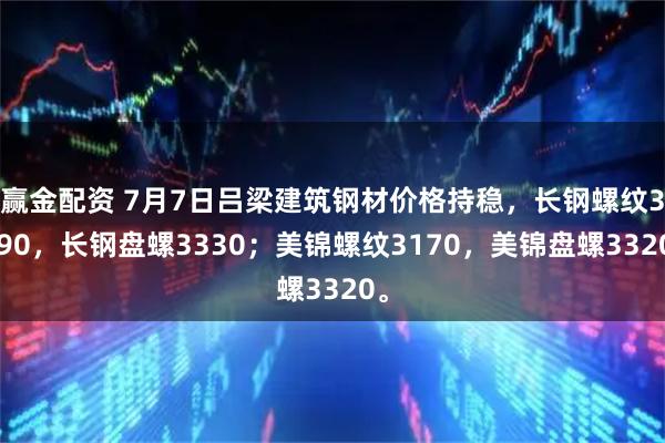 赢金配资 7月7日吕梁建筑钢材价格持稳，长钢螺纹3190，长钢盘螺3330；美锦螺纹3170，美锦盘螺3320。